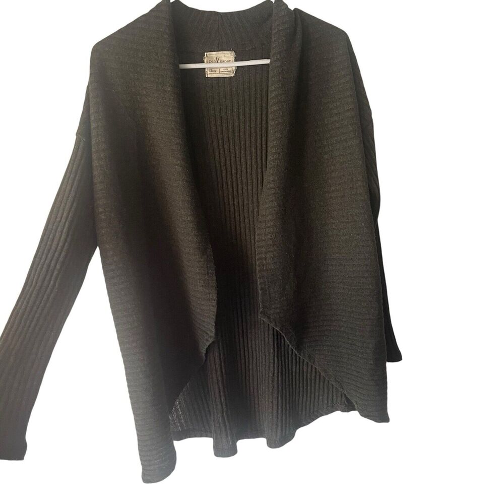 Pen Paper‎ Women's Size Large Green Ribbed Open Front Cardigan Sweater